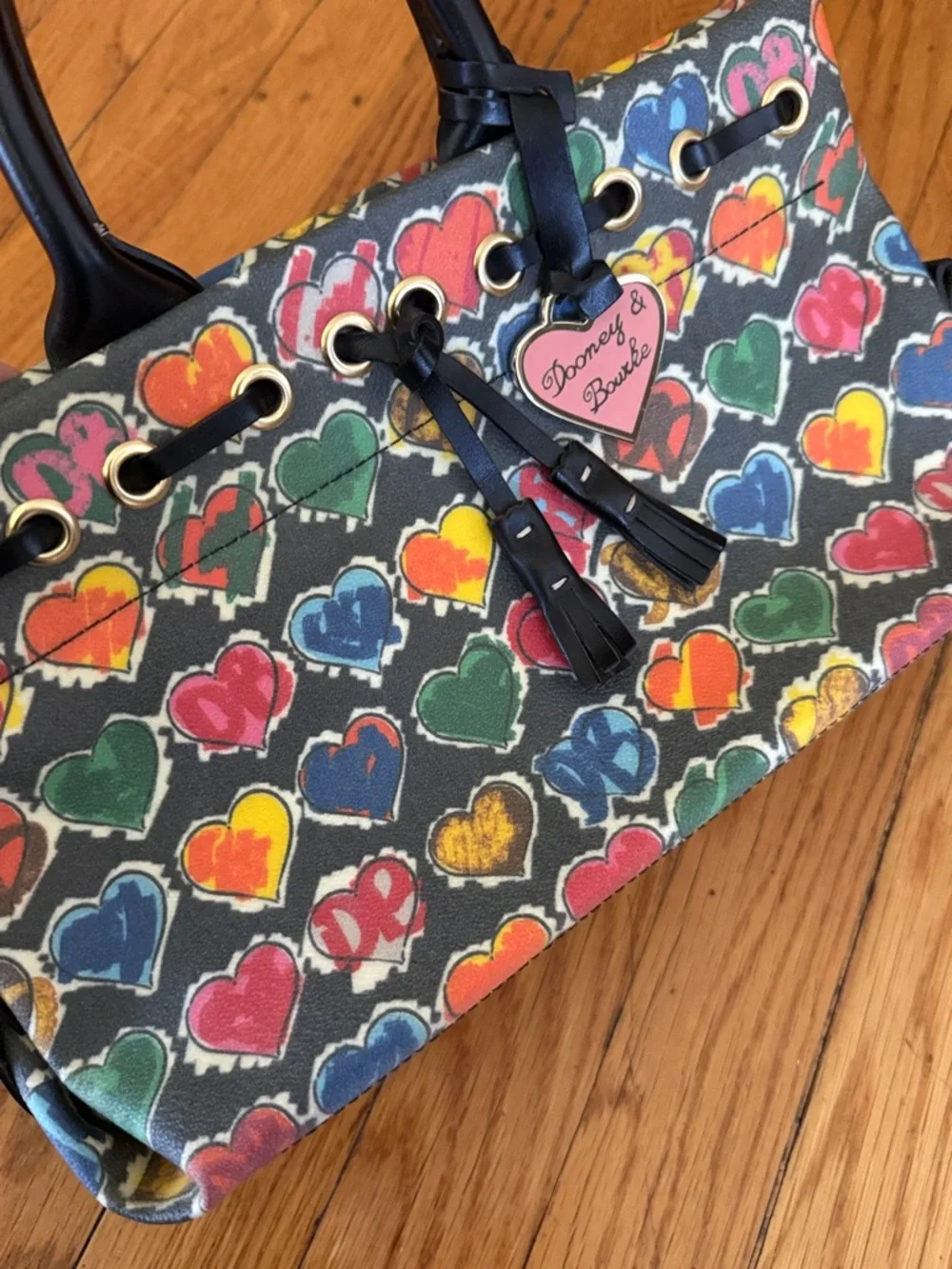 DOONEY AND BURKE colorful Hearts Print Tote Handbag Multicolor NO STRAP